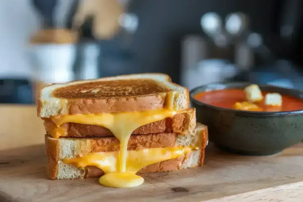 Grilled cheese sandwich with American cheese and tomato soup