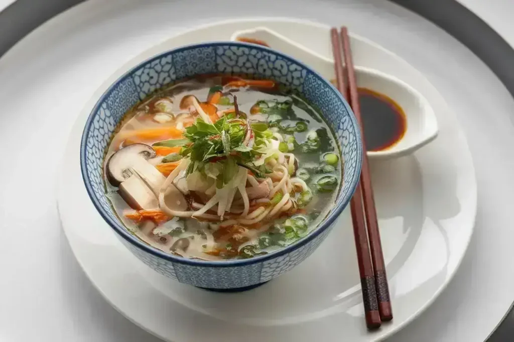 A visually stunning noodle soup bowl that highlights the secret ingredient