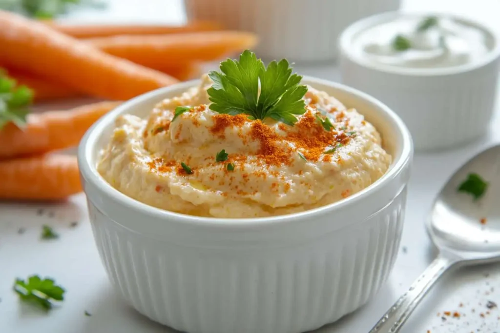 Creamy chicken and vegetable puree in a white bowl