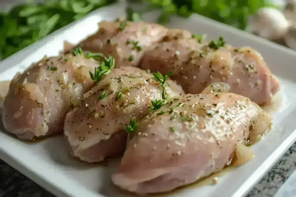 Marinated chicken with French onion mix and herbs