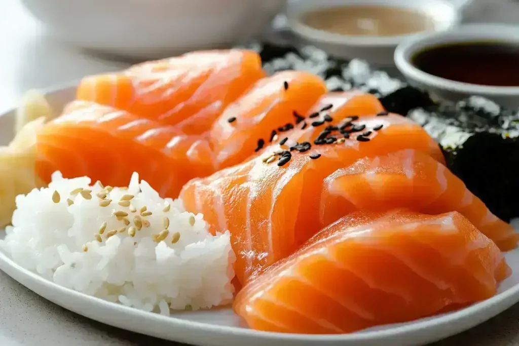 Fresh sushi ingredients arranged on a countertop