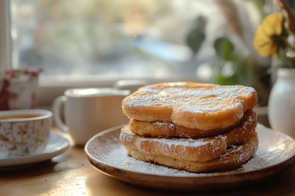 A cozy breakfast scene with sourdough French toast and coffee