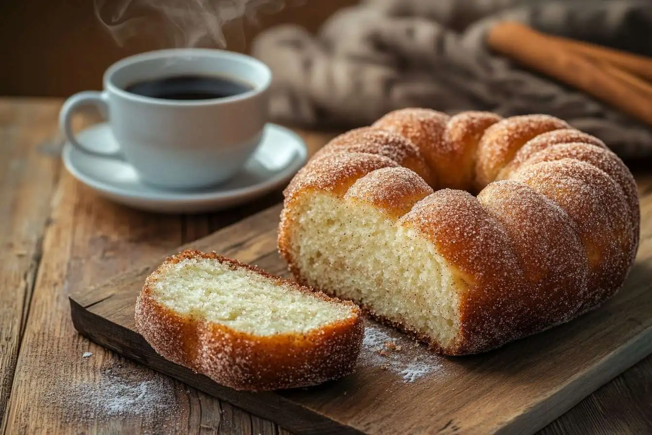 Freshly baked Cinnamon Donut Bread with a cinnamon-sugar coating.